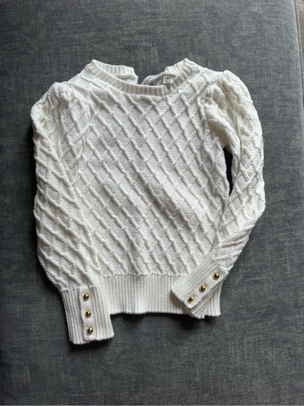 Janie and Jack Cream Cable-Pattern Crewneck Sweater with Gold Buttons